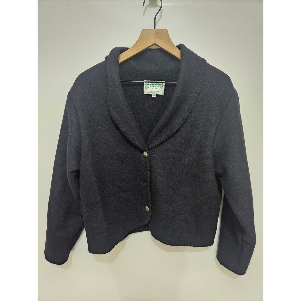 The Sheep Shop Black Wool Shawl Collar Cropped Jacket Made‎ in USA Womens Medium